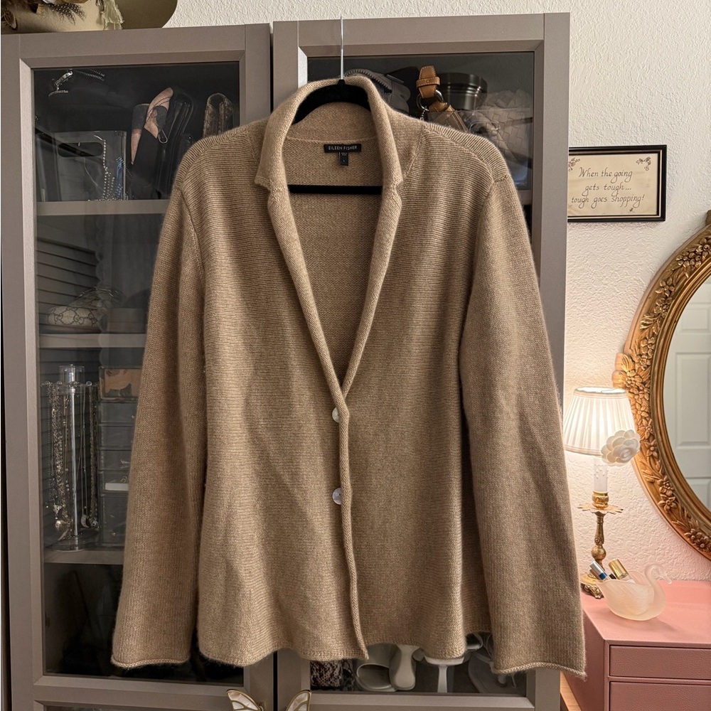 Eileen Fisher Tan Cashmere Sweater Cardigan Blazer